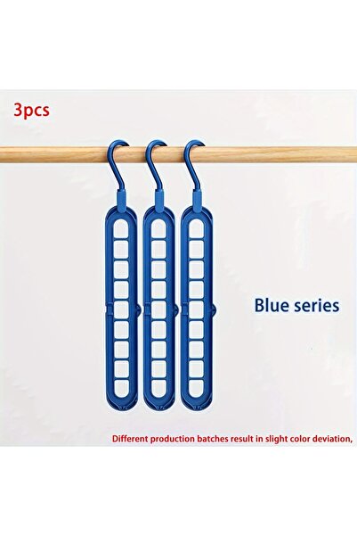 Choice Blue 3pcs, Plastic 9-Hole Foldable Hangers, Heavy Duty Space Saving Cl...