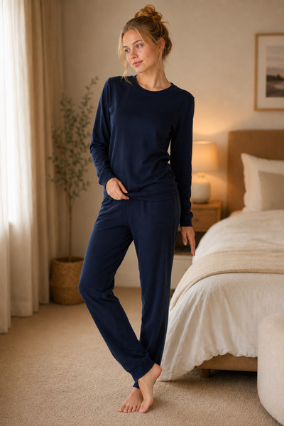 Etoile 100% Cotton Long Sleeve Solid Color Cuffed Women's Pajama Set with Poc...
