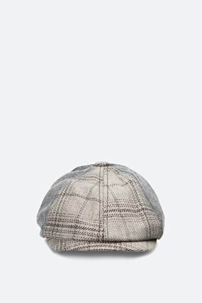 Avva Men's Anthracite Wool Blend Plaid Patterned Cap Hat A42Y9278