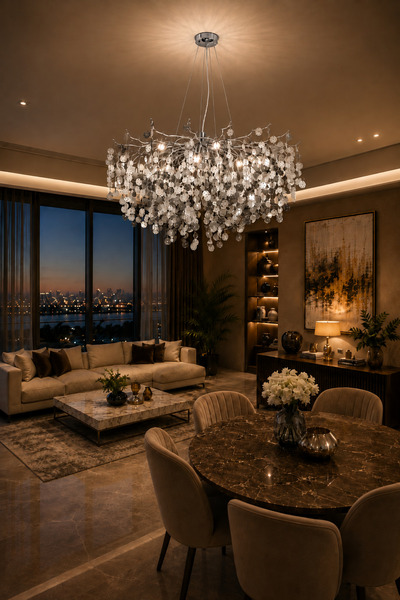 Apliqa Masal 80'lık Yuvarlak Krom Kristal Taşlı Modern, Oturma Odası, Salon A...