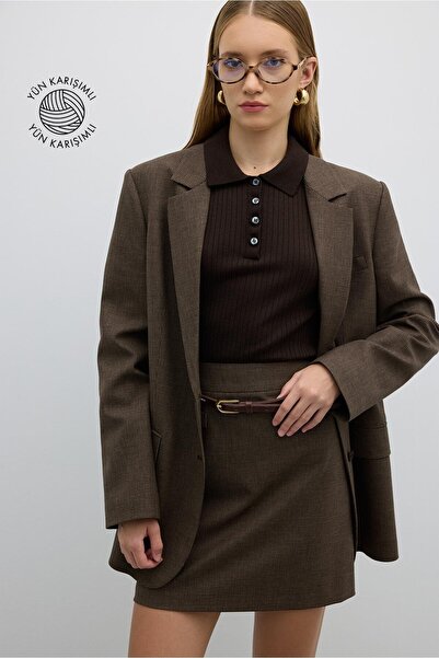 Roman Çift Düğmeli Blazer Ceket Kahve K2616003_005