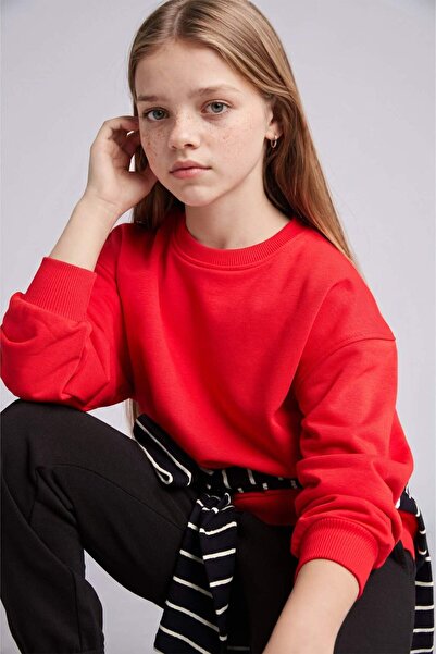 DeFacto Relax Fit Crew Neck Printed Red Girls' Sweatshirt E6842A8/Rd227