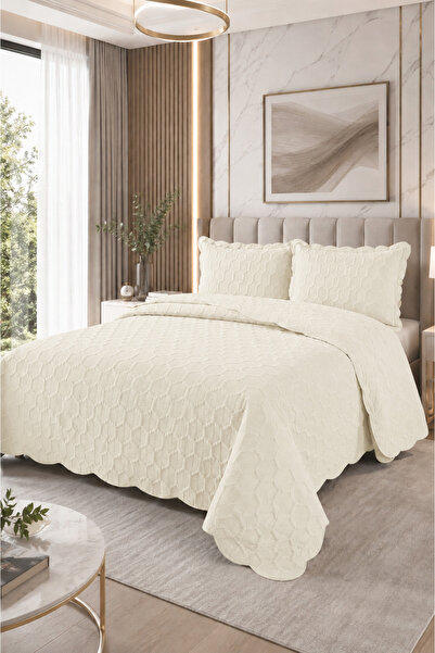 Bella Home Комплект кувертюри за двойно легло с 3D пчелна пита (3 части) - 26...