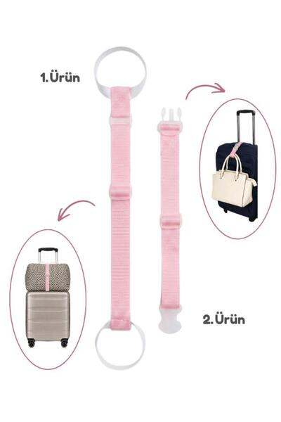 Temel Suitcase Top Bag Fixing Belt and Bag Hanging Strap Set Baby Pink Color