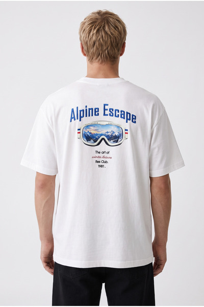 Respire Men's Alpine Embroidered Oversize T-Shirt Ecru
