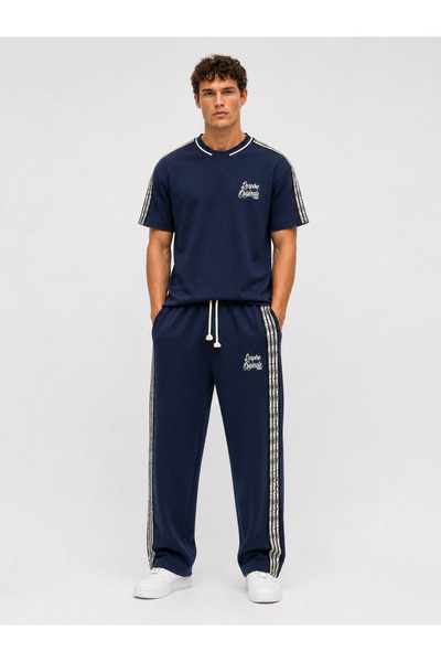 Respire Men's Originals Stripe Detailed Regular Fit Tracksuit Set Navy Blue