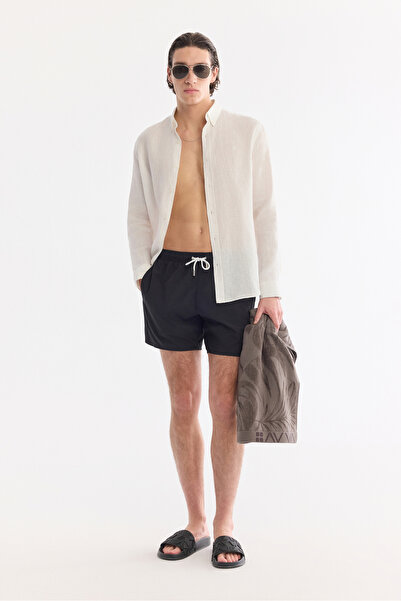 Avva Men's Black Basic Quick-Drying Relaxed Fit Swim Shorts with Bag A61Y3800