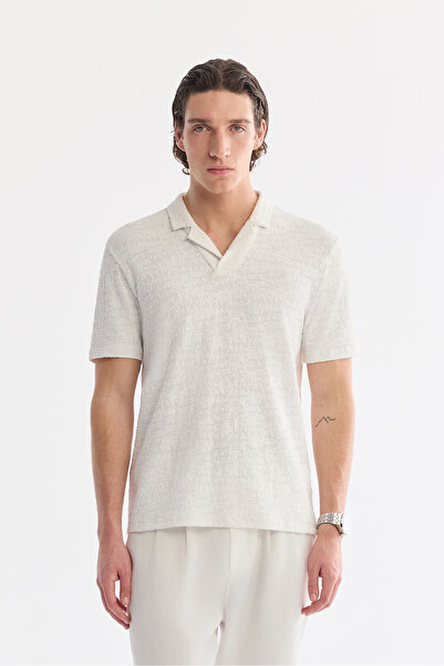 Avva Men's Ecru Apaj Collar Easy-Iron Regular Fit T-Shirt A61Y1083