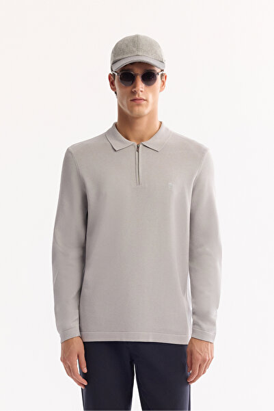Avva Men's Gray Polo Neck Zippered Rayon Non-Pilling Basic Knitwear Regular F...