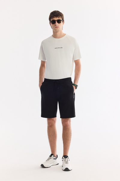 Avva Men's Black Elastic Waist Lace-Up Side Zipper Pocket Interlock Knitted R...