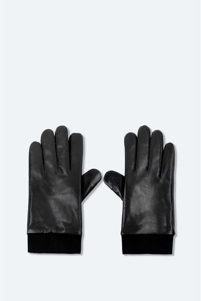 Avva Men's Black 100% Leather Flat Gloves A42Y9700