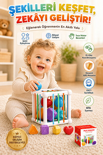 BBSKY Montessori Eğitici Aktivite Küpü - Şekil Yerleştirme Duyusal Bebek Oyun...