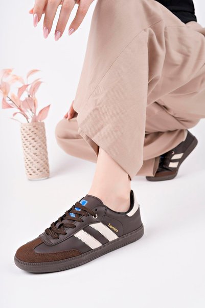 ARONA Lace-Up Unisex Sports Sneaker Shoes-Brown-Beige