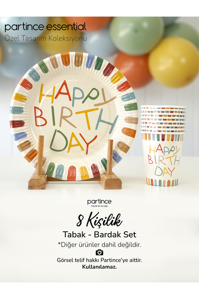 partince 8 Kişilik Retro Happy Birthday Tema Tabak Bardak Set Kullan At Karto...