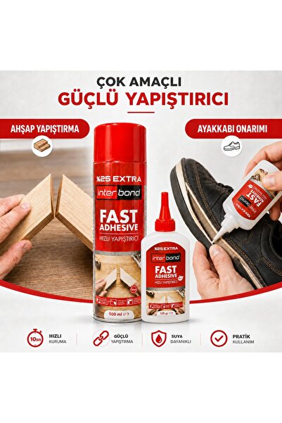 INTERBOND Fast Adhesive Hızlı Yapıştırıcı 500 ml + 125 gr Ahşap MDF Ayakkabı ...
