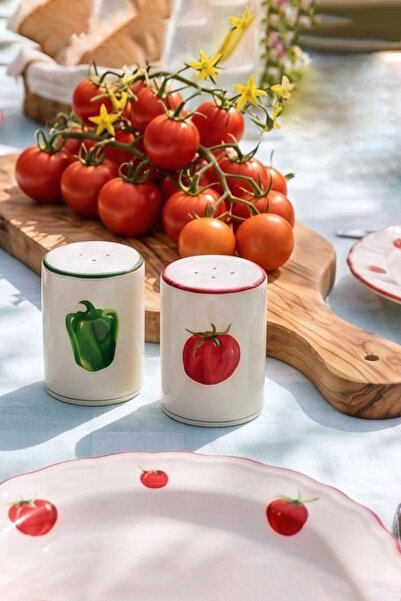 Rakle x Bengi Kurtcebe Pomodoro Stoneware 2'li Tuzluk-Biberlik Seti 6 cm