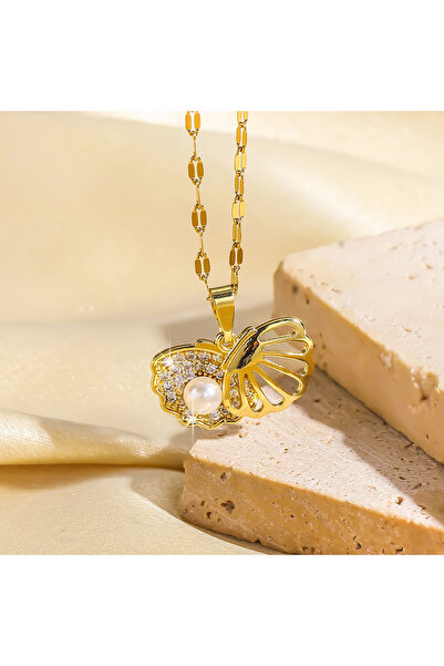 Choice Shell ZAKOL French Shell Pearl Necklace For Women Gold Color Stainless...