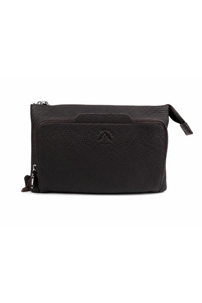 AlphaClub Bag Men's Genuine Leather Brown Multi-Compartment Zippered Handbag ...