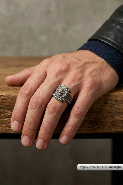 Begondio Special Design Masculine Adjustable Men's Ring with Lion Figure