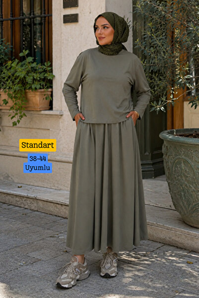 Mogi Butik طقم حجاب نسائي من قماش مودال كوبرا مريح مع تنورة مطاطية عند الخصر ...