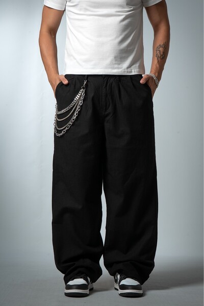 GRJ denim Black Linen Super Baggy Men's Trousers