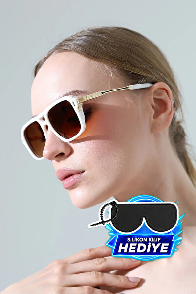 MİLANO KORS نظارة شمسية نسائية بإطار أبيض وحواف ذهبية