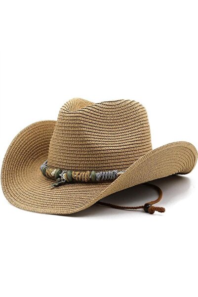 Pursehuit Pălărie de damă, bej, de vară, stil cowboy, Anela