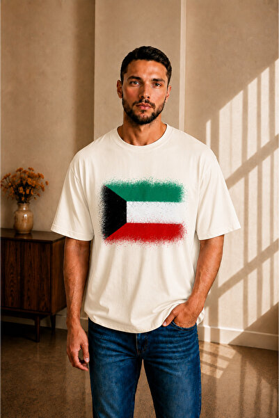 sngl tekstil Men's Oversized Kuwait Flag Printed Short Sleeve T-Shirt S m L X...