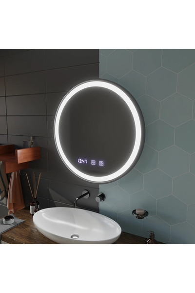 OEM Oglinda LED Touch NOVARA Sistem Dezaburire, Ceas si Temperatura 70 cm Ram...