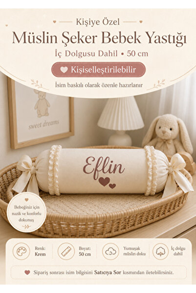 Emsera Atelier Kişiye Özel İsimli Müslin Şeker Bebek Yastığı ve İç Dolgusu - ...