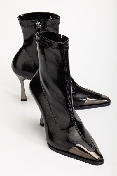 MaskButik Delina Leather Heeled Boots Black