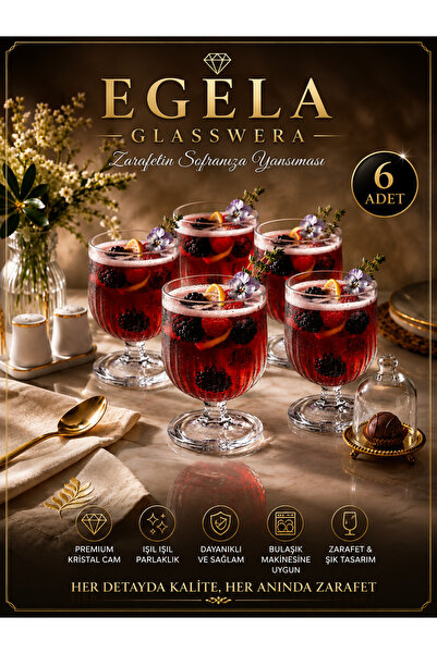 çukurova home Soft Drink Glass and Coffee Glass with Foot 230 ml (6 Pieces)