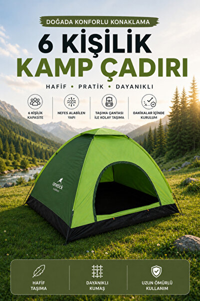 Onetick 6 Kişilik Renkli Dayanıklı Kamp Çadırı 220x250x150