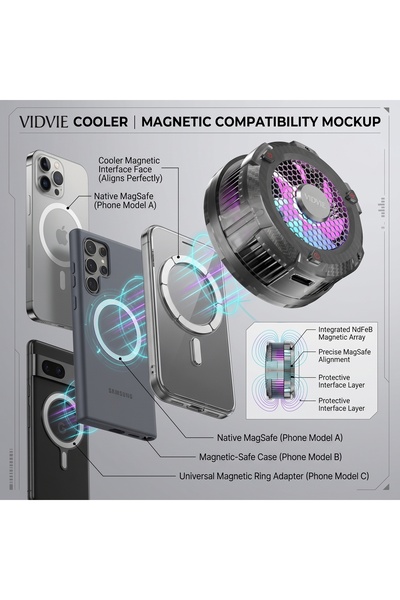 Vidvie Creative Lifestyle GM02 Magnetic Cooling Wireless Charging, Black