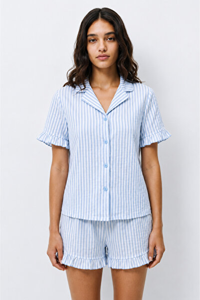 FİT WOMEN Women's Patterned Trendy Blue Pajama Set