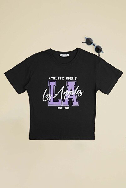 Fulla Moda Los Angeles Printed Girls Cropped T-Shirt