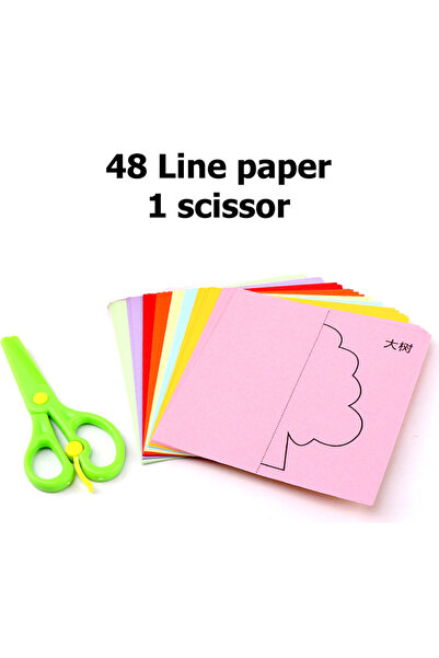 Choice 48 Line 1 Scissor 48pcs/set Kids cartoon color paper folding and cutti...