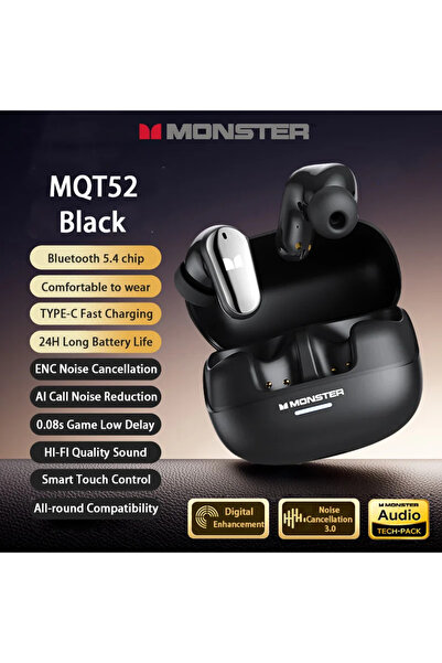 choice2 Black New Monster MQT52 TWS Wireless Bluetooth 5.4 Headset HIFI Stere...