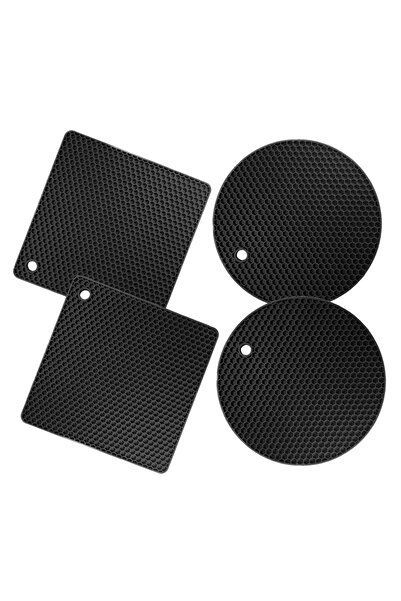 choice2 7in Black 4PCS Silicone Mats Hot Pot Holders Drying Mat Potholders Ki...
