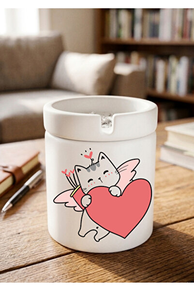 Eylül Design Eros Cat Special Design Printed Ceramic Ashtray Unscented Ashtray