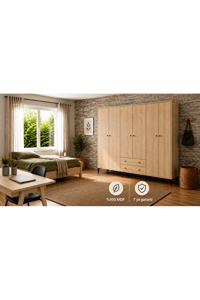 VENATTO Focus 6 Kapılı,2 Çekmeceli,10 Raf Bölmeli Gardırop/ Dolap R: Meşe (%1...