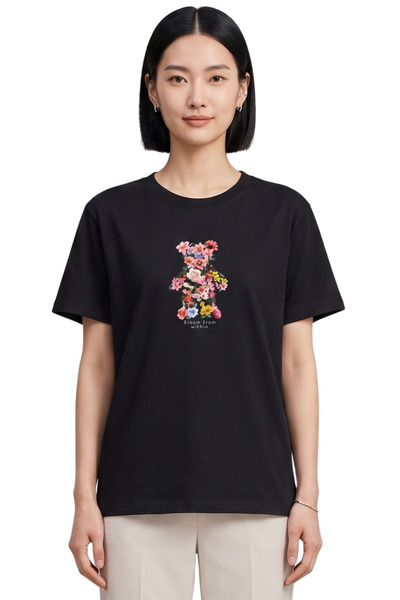 DK DAKSEL Black Color Oversize Teddy Bear Printed Women's T-Shirt