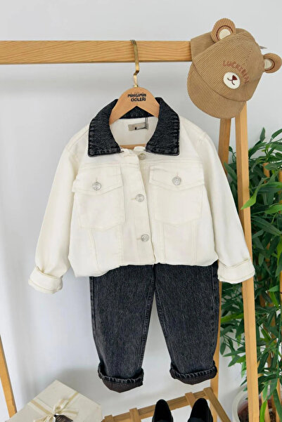Minigimin Cicileri My Little Boy's Contrast Collar Denim Jacket and Jean Pant...