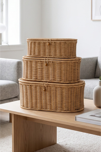 AVANTAGE HOME Reine - Set de 3 coșuri decorative ovale multifuncționale cu ca...