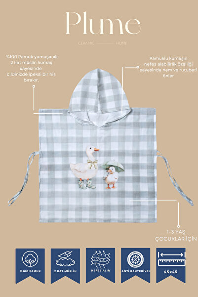 Plume Ceramic Home 100% Cotton Printed Double Layer Muslin Poncho - 45X45
