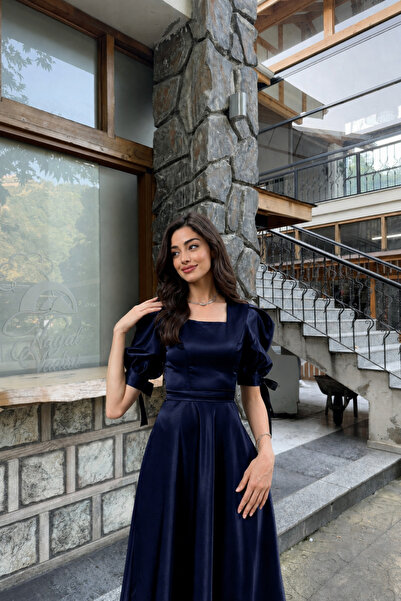 Nika Fashion LACİVERT SATEN RÜYA ELBİSE