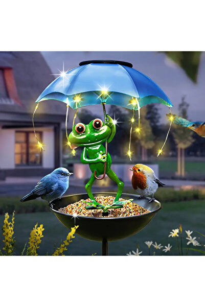 Choice frog Bird Feeder Art Ornament Solar Lamp Large Capacity Weather Resist...