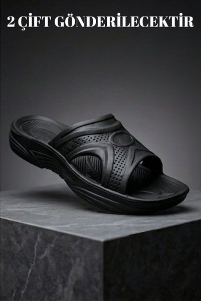 Liarca 2 Pieces Will Be Sent - Hydroflex Unisex Black Anatomically Supported Soft Sole Beach Pool Slippers