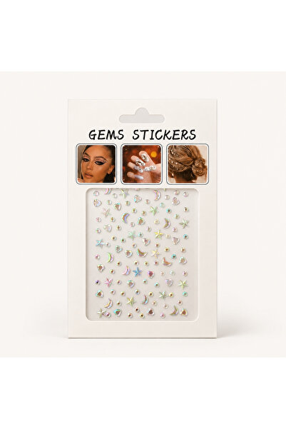 Hugs and Gifts Ay ve Yıldız Yüz Stickerı – Kendinden Yapışkanlı Cilt Kristalleri