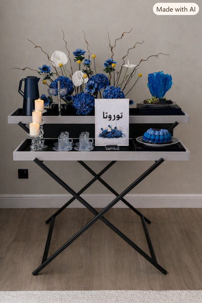 loay Living Double Service Table - Wood Color with Black Metal Structure100*3...